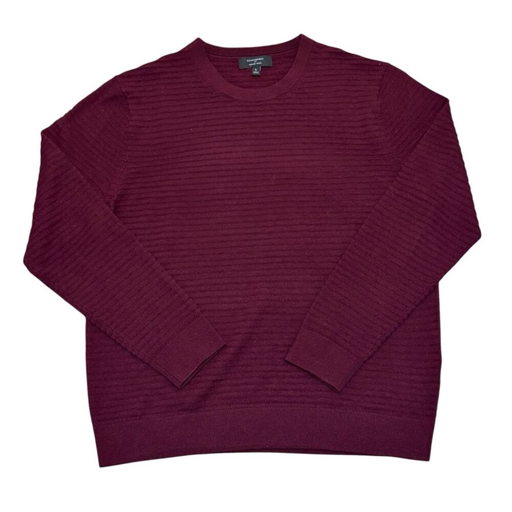 Banana Republic Merino Wool Sweater Mens L Burgundy Textured Striped Crewneck